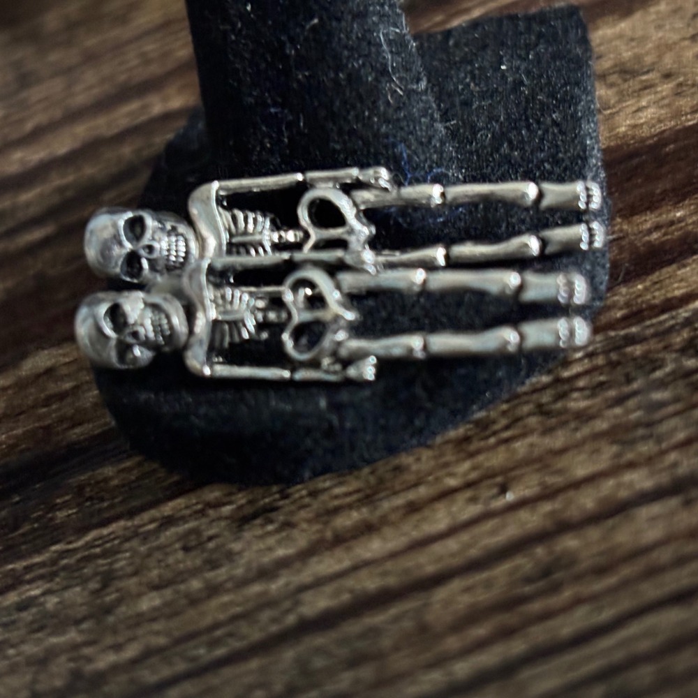 Silver Skeleton Drop Earrings Moveable Head Gothic Halloween Jewelry